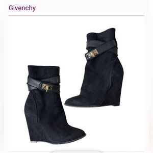Givenchy Paris Black Suede Wedge Ankle Boots
